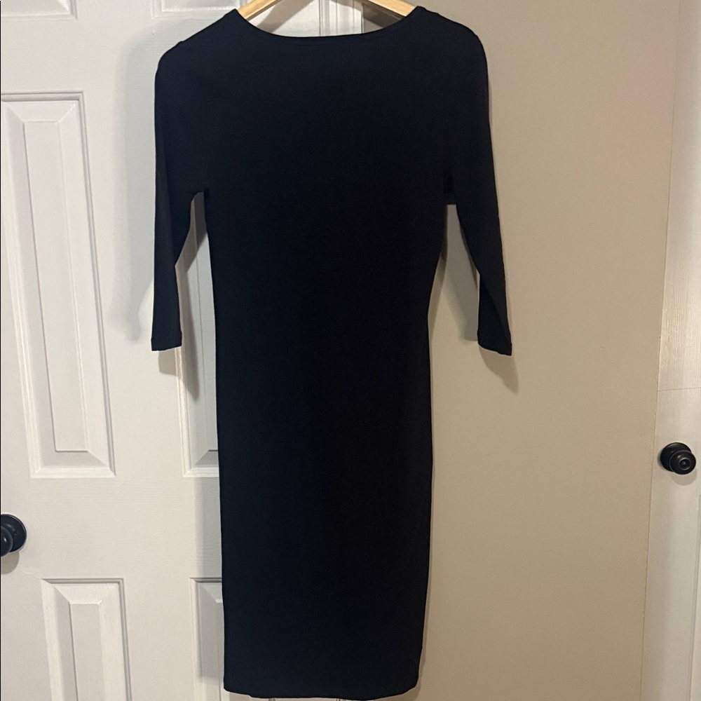 👗 Zenana Premium Black Midi Dress Women’s M 3/4 Sleeve Cotton Blend Stretch - Picture 3 of 8